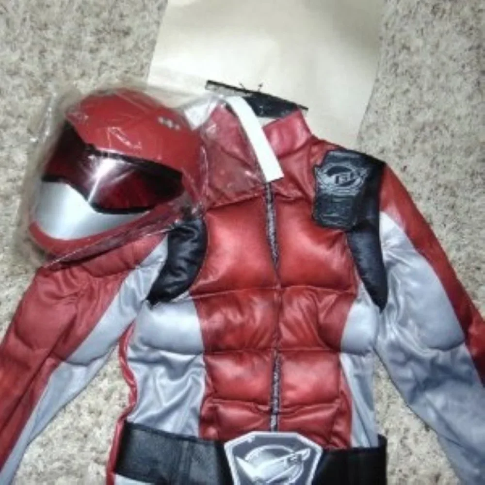 Power Rangers Light Up Muscle Halloween Costume 4/6 Red Ranger Jumpsuit & Mask
